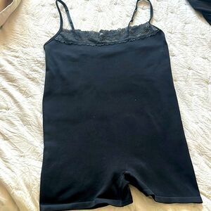 Pink ribbed lace romper